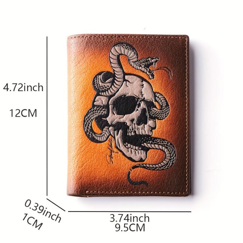 Men's Skull Pattern Wallet Top Layer Cowhide Leather Punk Wallet