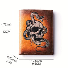 Men's Skull Pattern Wallet Top Layer Cowhide Leather Punk Wallet