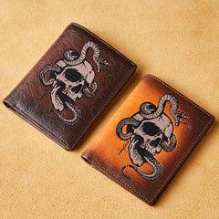 Men's Skull Pattern Wallet Top Layer Cowhide Leather Punk Wallet