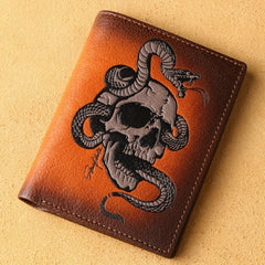Men's Skull Pattern Wallet Top Layer Cowhide Leather Punk Wallet