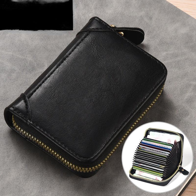 Men's Zipper Card Holder Short Wallet Anti Theft Large Capacity