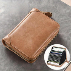 Men's Zipper Card Holder Short Wallet Anti Theft Large Capacity