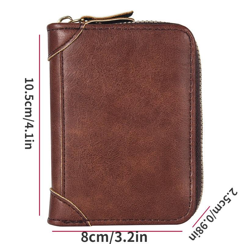 Men's Zipper Card Holder Short Wallet Anti Theft Large Capacity
