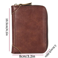 Men's Zipper Card Holder Short Wallet Anti Theft Large Capacity