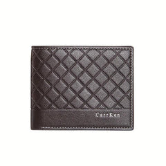 Men's Leather Short Wallet Money Clip Argyle Pattern Card Holder