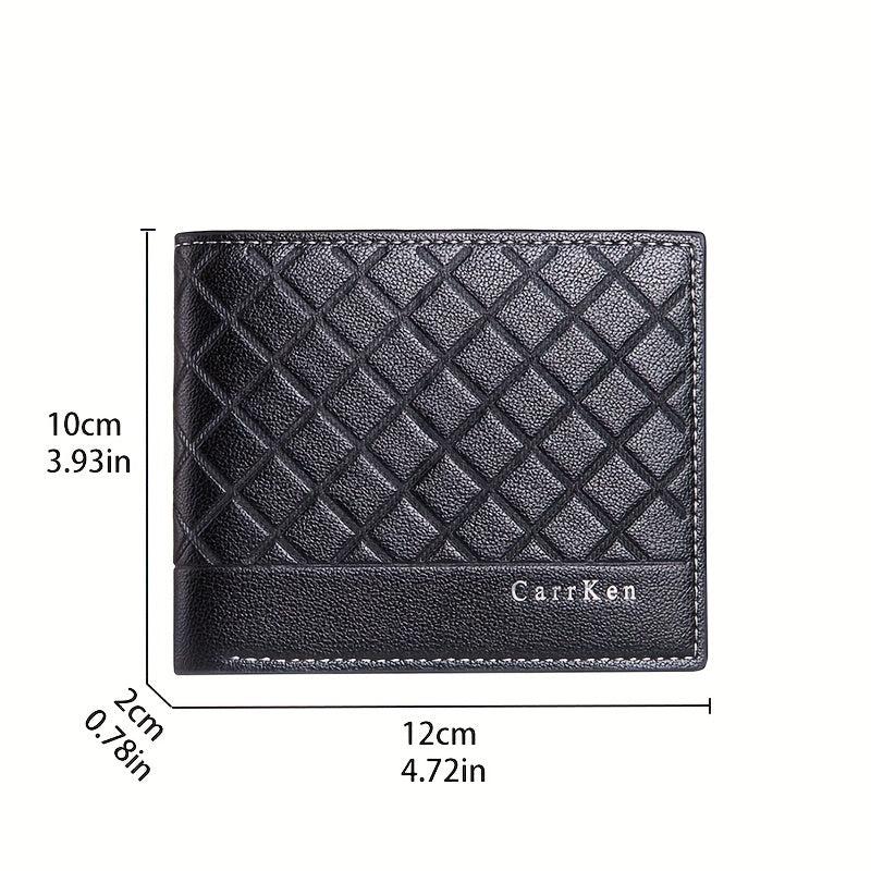 Men's Leather Short Wallet Money Clip Argyle Pattern Card Holder