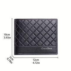 Men's Leather Short Wallet Money Clip Argyle Pattern Card Holder