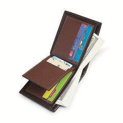 Men's Leather Short Wallet Money Clip Argyle Pattern Card Holder