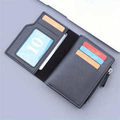 Men's Leather Short Wallet Money Clip Card Holder With 11 Card Slots