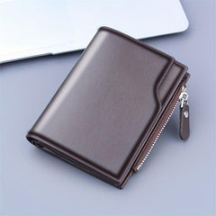 Men's Leather Short Wallet Money Clip Card Holder With 11 Card Slots
