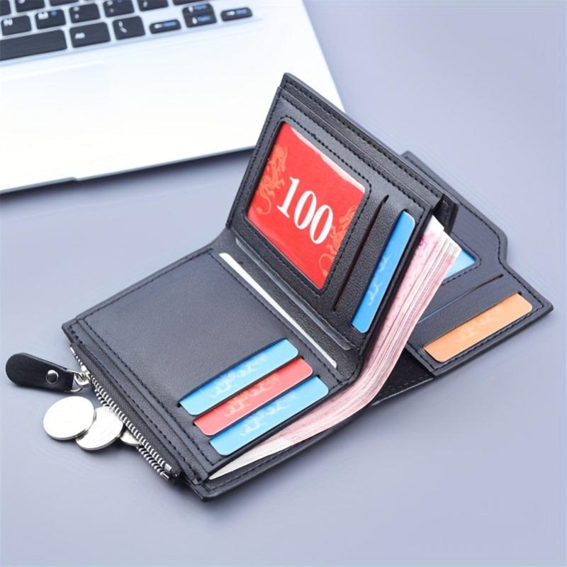 Men's Leather Short Wallet Money Clip Card Holder With 11 Card Slots
