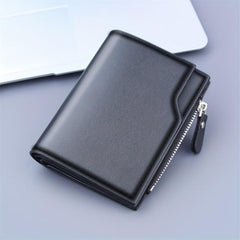 Men's Leather Short Wallet Money Clip Card Holder With 11 Card Slots