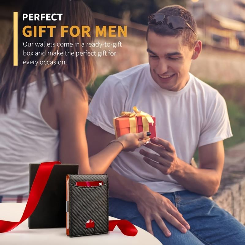 Men's RFID Carbon Fiber Bifold Card Holder Money Clip Wallet