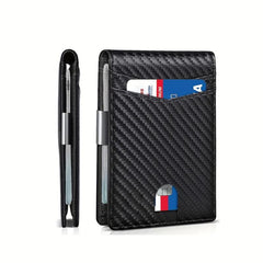 Men's RFID Carbon Fiber Bifold Card Holder Money Clip Wallet