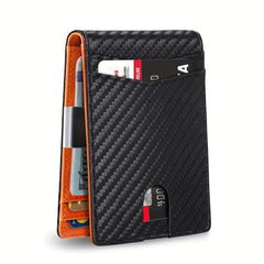 Men's RFID Carbon Fiber Bifold Card Holder Money Clip Wallet