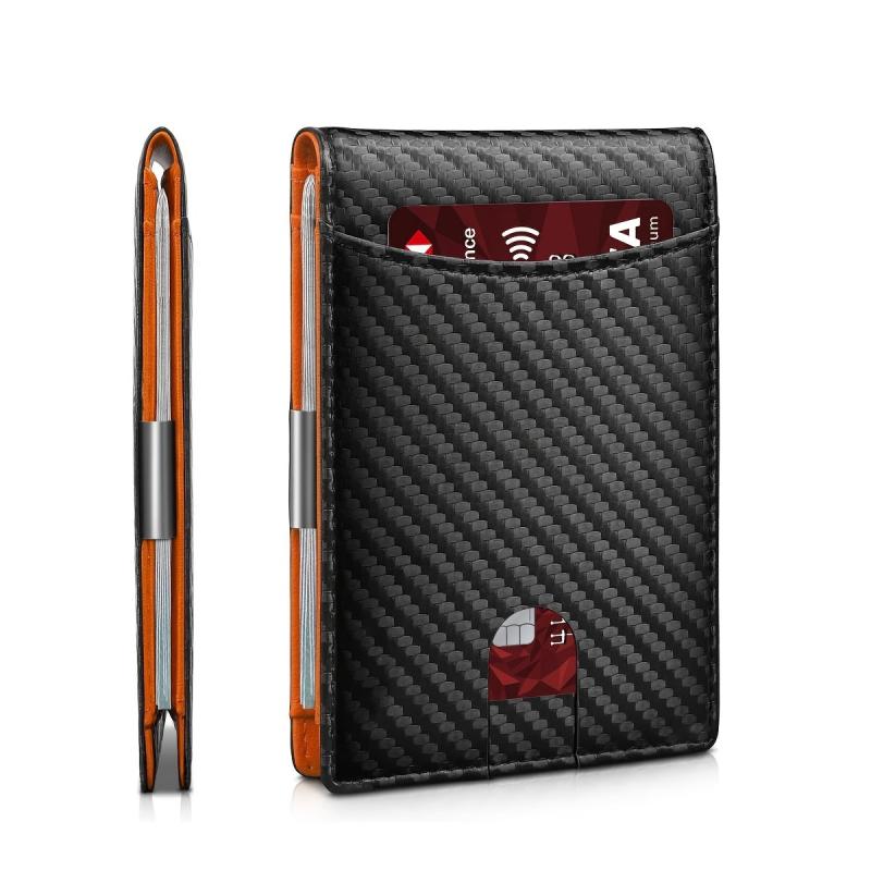 Men's RFID Carbon Fiber Bifold Card Holder Money Clip Wallet