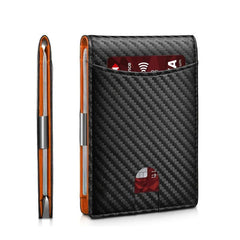 Men's RFID Carbon Fiber Bifold Card Holder Money Clip Wallet
