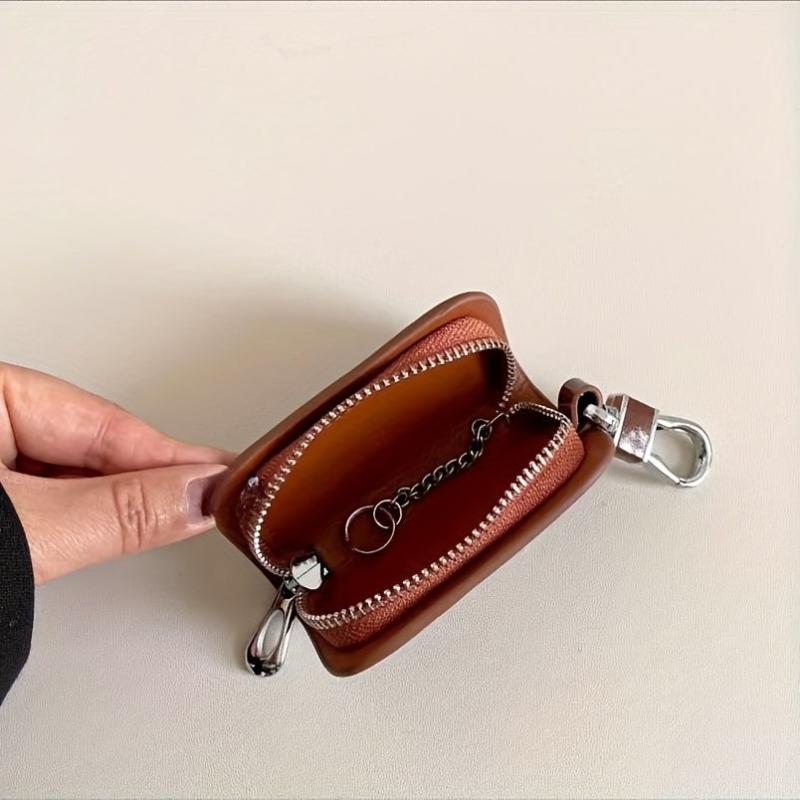 Men's Leather Key Holder Zipper Remote Key Bag Secure & Stylish