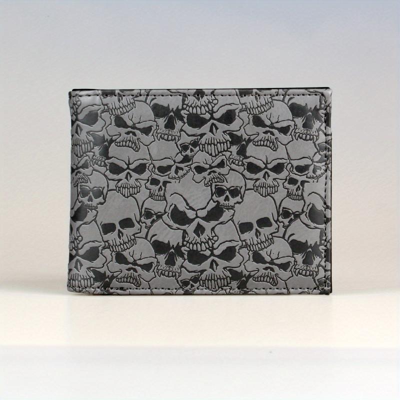 Men's Grey Skull Embossed Bifold Wallet Cross Card Holder