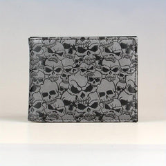 Men's Grey Skull Embossed Bifold Wallet Cross Card Holder