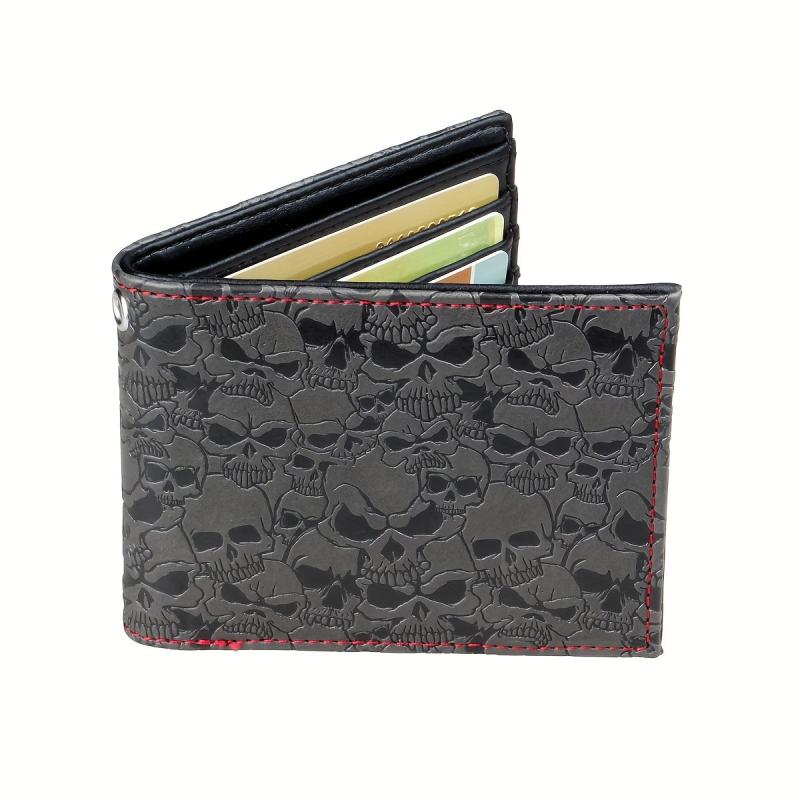 Men's Grey Skull Embossed Bifold Wallet Cross Card Holder
