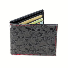 Men's Grey Skull Embossed Bifold Wallet Cross Card Holder