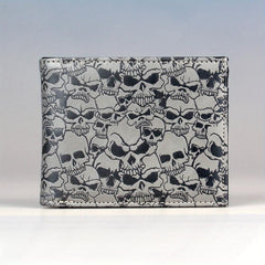 Men's Grey Skull Embossed Bifold Wallet Cross Card Holder