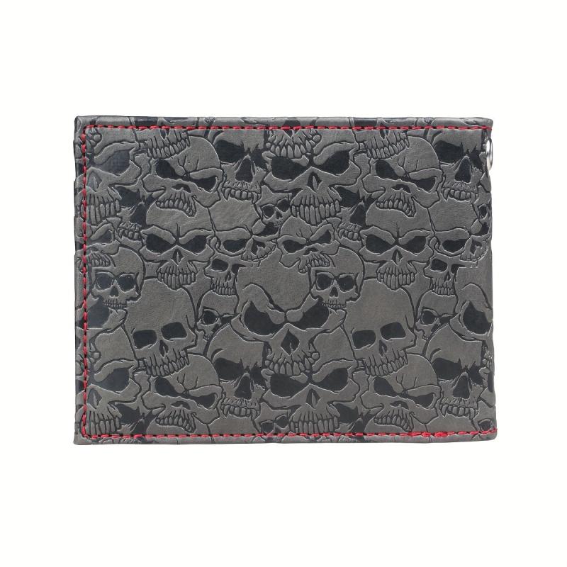 Men's Grey Skull Embossed Bifold Wallet Cross Card Holder
