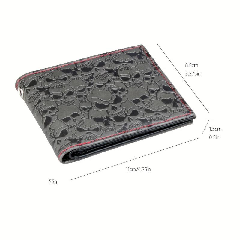Men's Grey Skull Embossed Bifold Wallet Cross Card Holder
