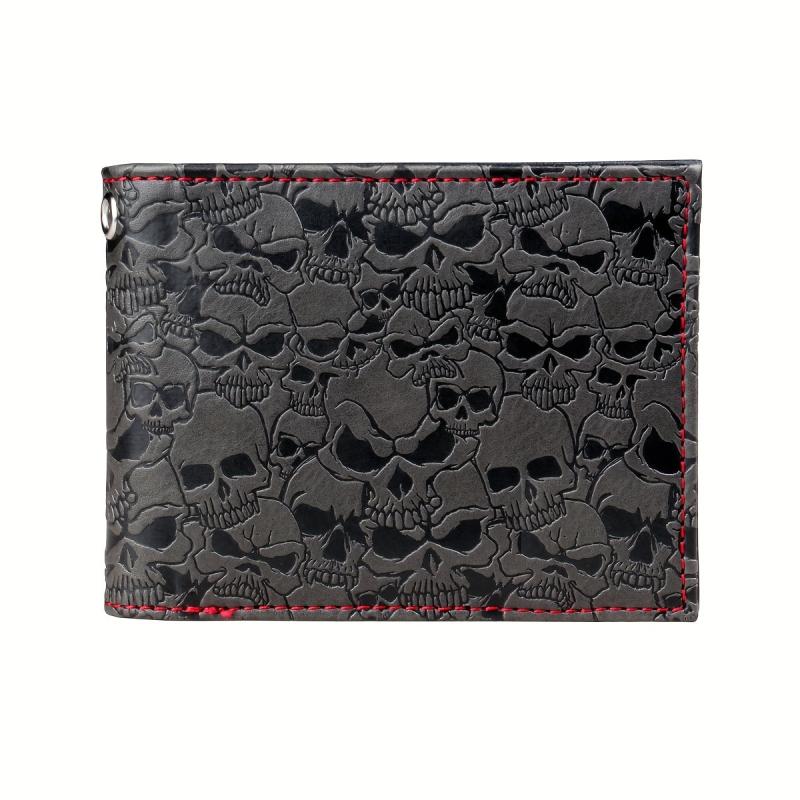 Men's Grey Skull Embossed Bifold Wallet Cross Card Holder