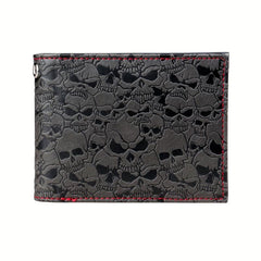 Men's Grey Skull Embossed Bifold Wallet Cross Card Holder