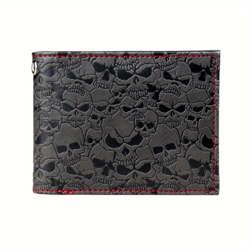 Men's Grey Skull Embossed Bifold Wallet Cross Card Holder