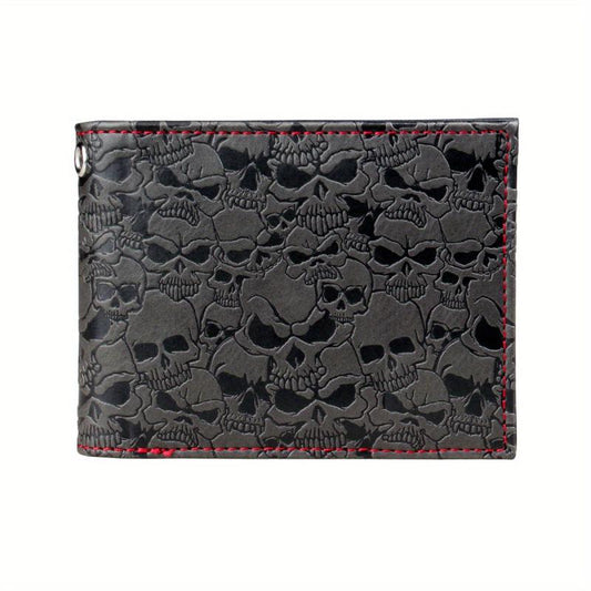 Men's Grey Skull Embossed Bifold Wallet Cross Card Holder