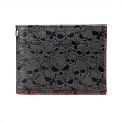 Men's Grey Skull Embossed Bifold Wallet Cross Card Holder