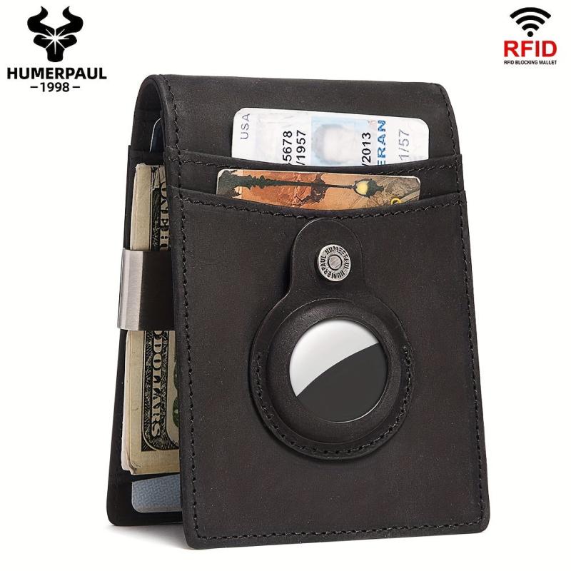 Slim Bifold Wallet Tracker for AirTag RFID Blocking Money Clip