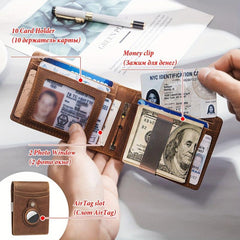 Slim Bifold Wallet Tracker for AirTag RFID Blocking Money Clip