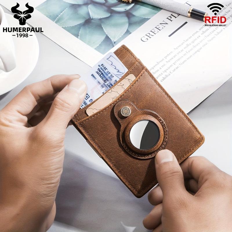 Slim Bifold Wallet Tracker for AirTag RFID Blocking Money Clip
