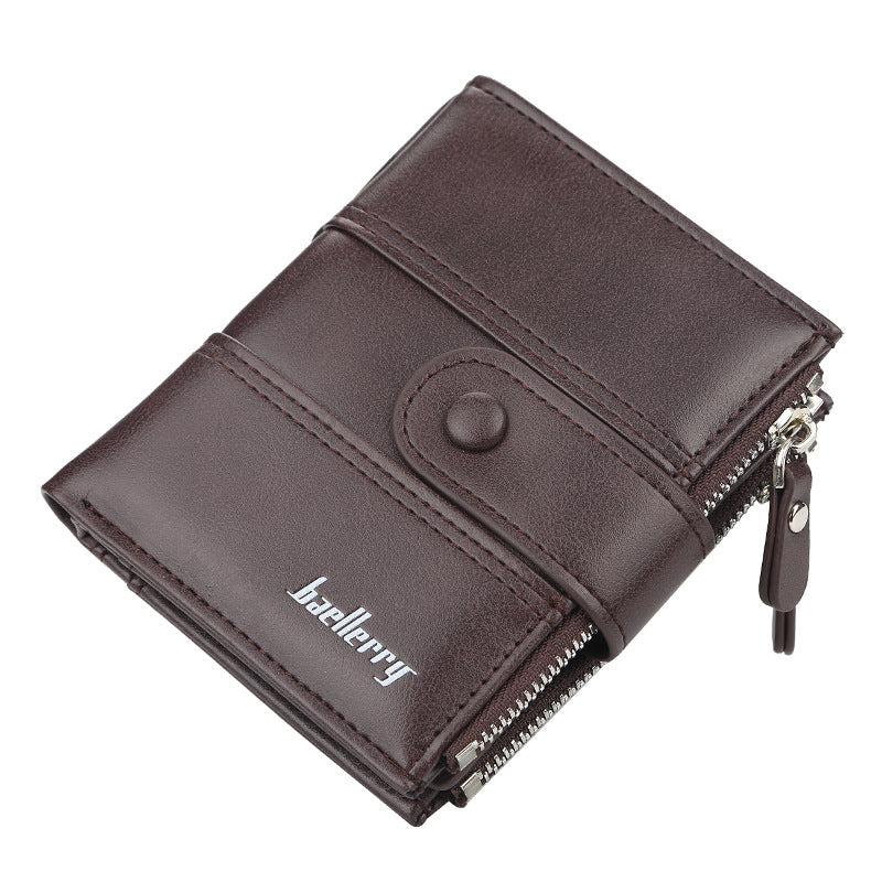 Men's Leather Short Wallet Money Clip Double Zipper Wallet Coin Purse