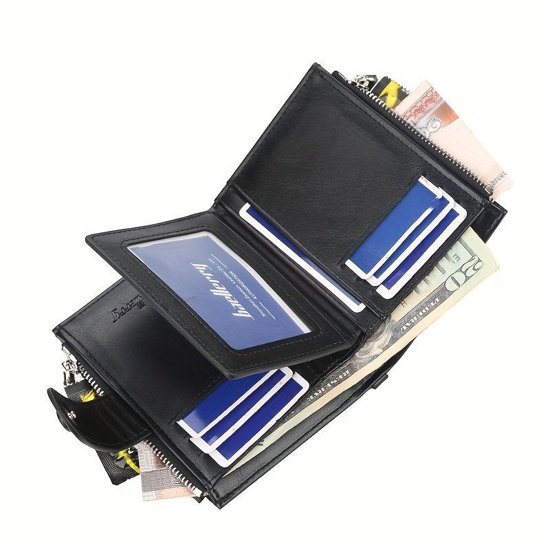 Men's Leather Short Wallet Money Clip Double Zipper Wallet Coin Purse