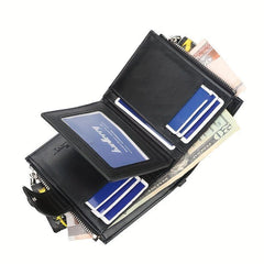Men's Leather Short Wallet Money Clip Double Zipper Wallet Coin Purse