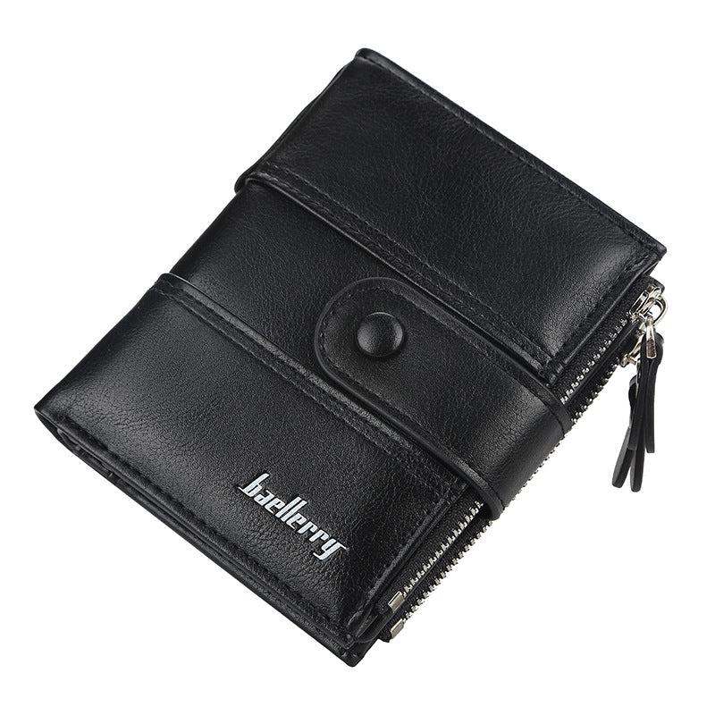 Men's Leather Short Wallet Money Clip Double Zipper Wallet Coin Purse