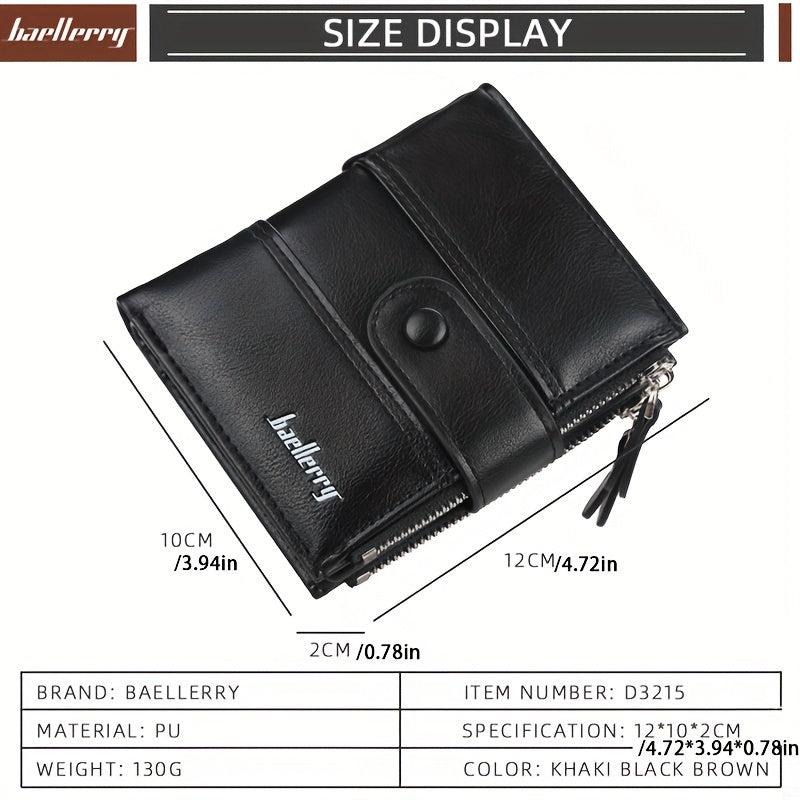 Men's Leather Short Wallet Money Clip Double Zipper Wallet Coin Purse