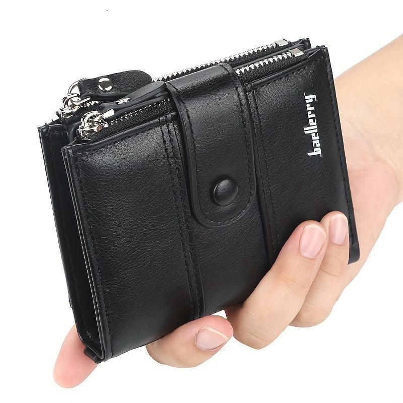 Men's Leather Short Wallet Money Clip Double Zipper Wallet Coin Purse