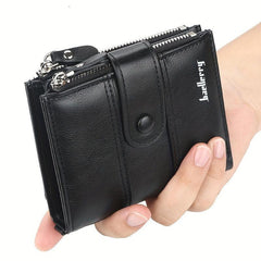 Men's Leather Short Wallet Money Clip Double Zipper Wallet Coin Purse