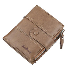 Men's Leather Short Wallet Money Clip Double Zipper Wallet Coin Purse
