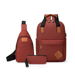3pcs Compartment Backpack Set Crossbody Bag Large Capacity Waterproof Laptop