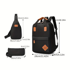 3pcs Compartment Backpack Set Crossbody Bag Large Capacity Waterproof Laptop