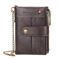 Men's Leather Wallet Short Wallet with Anti Theft Chain