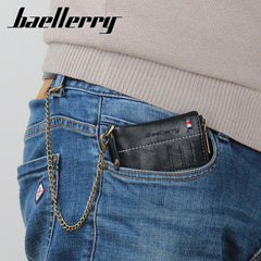 Men's Leather Wallet Short Wallet with Anti Theft Chain