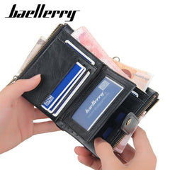 Men's Leather Wallet Short Wallet with Anti Theft Chain